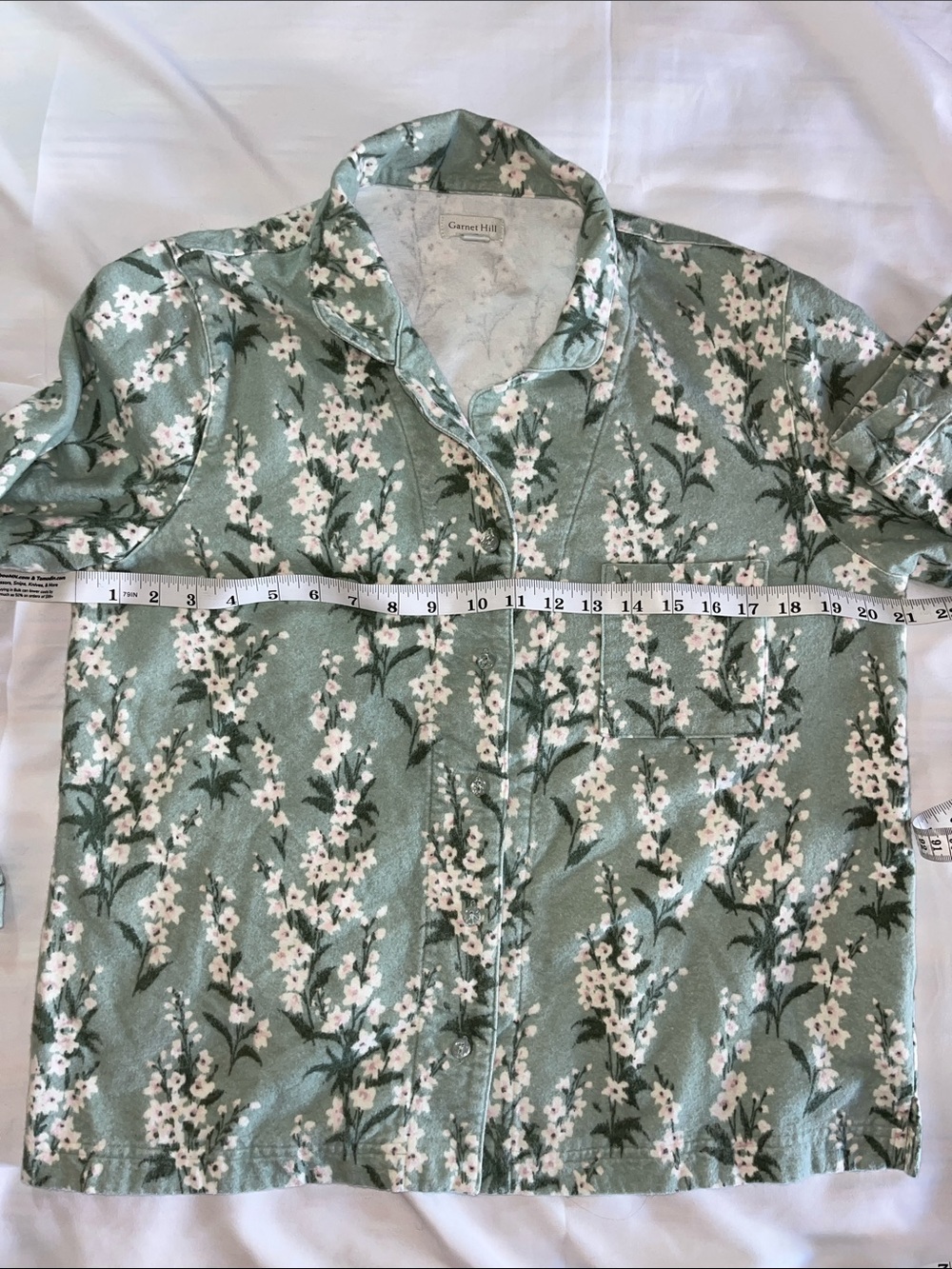 Garnett Hill 100% Organic Cotton Sage Green White Floral Flannel Pajamas Sz M - Picture 3 of 14